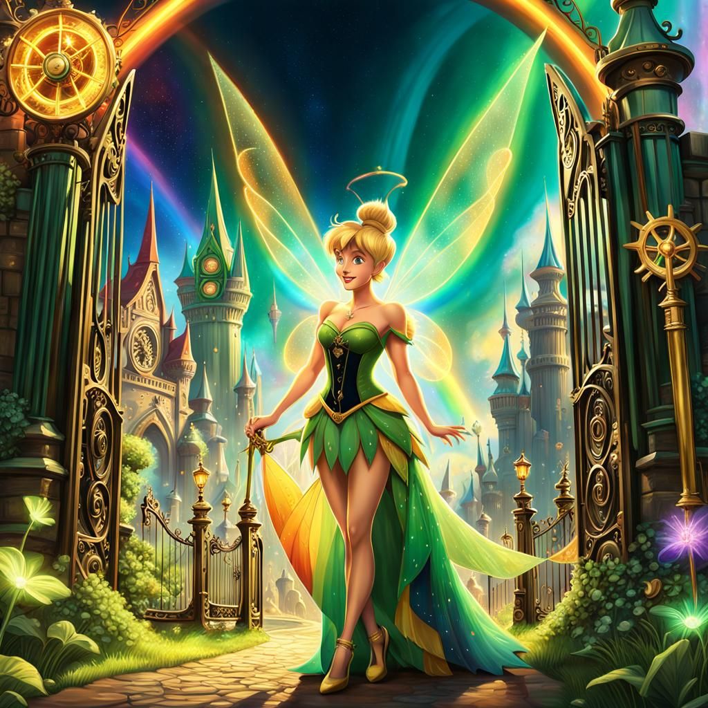 Tinkerbell at Emerald City Gates: Steampunk Concept Art