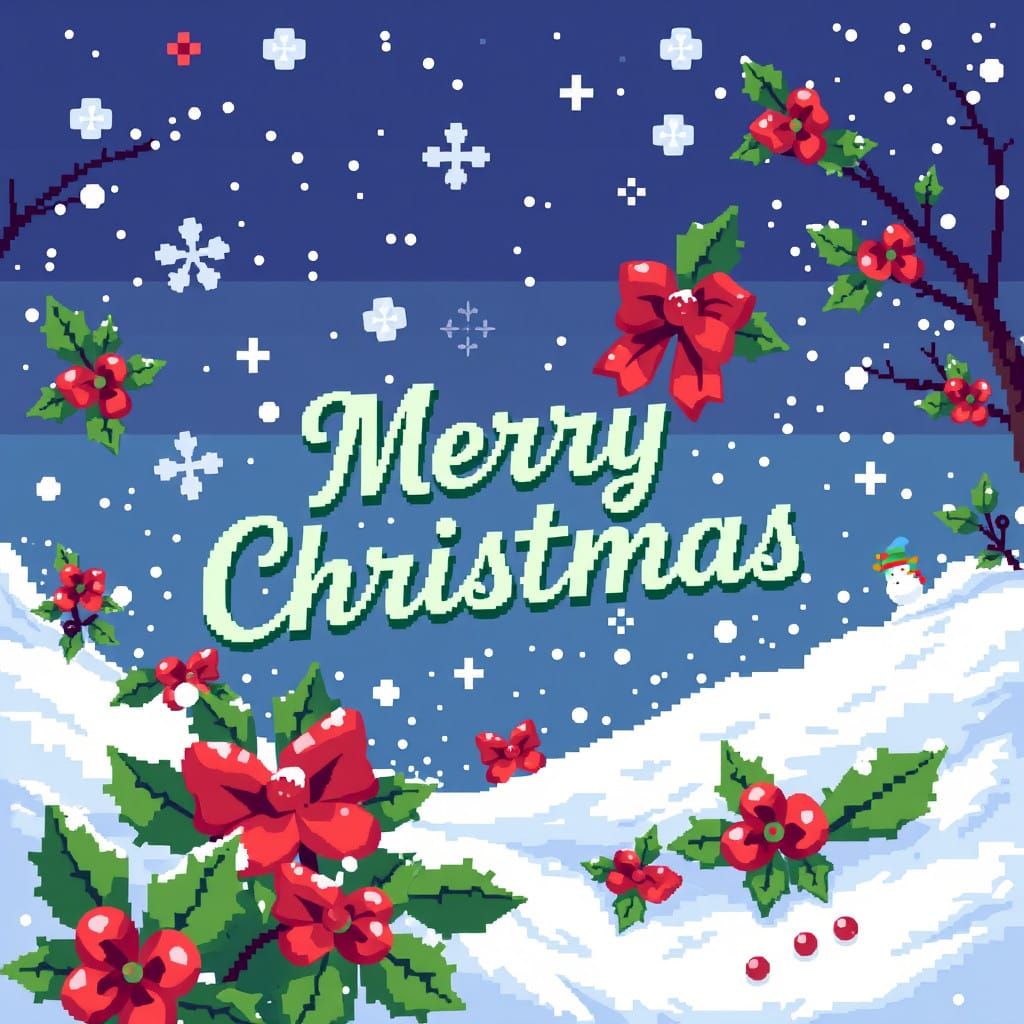 Joyful Pixel Christmas Scene in 8-Bit Style