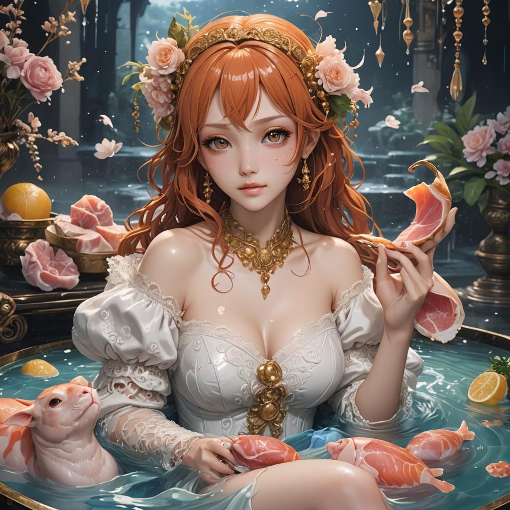 Nami Bathes in Milk: a Digital Art Rendering