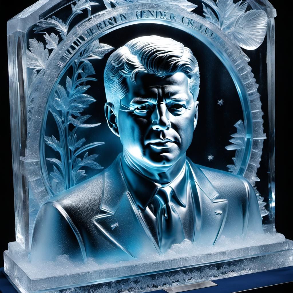 Intricate Ice Sculpture of John F. Kennedy