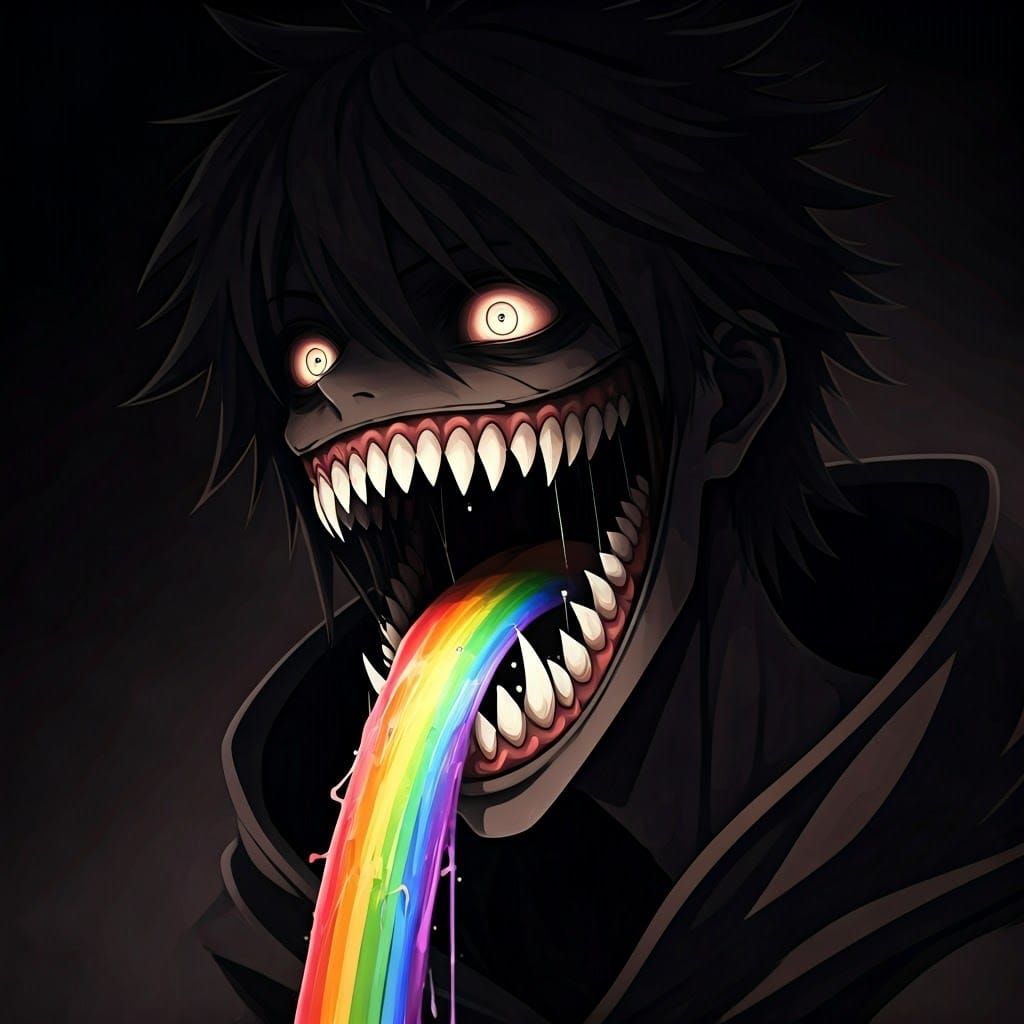 Anime Silhouette Devouring Rainbows in Dark Style