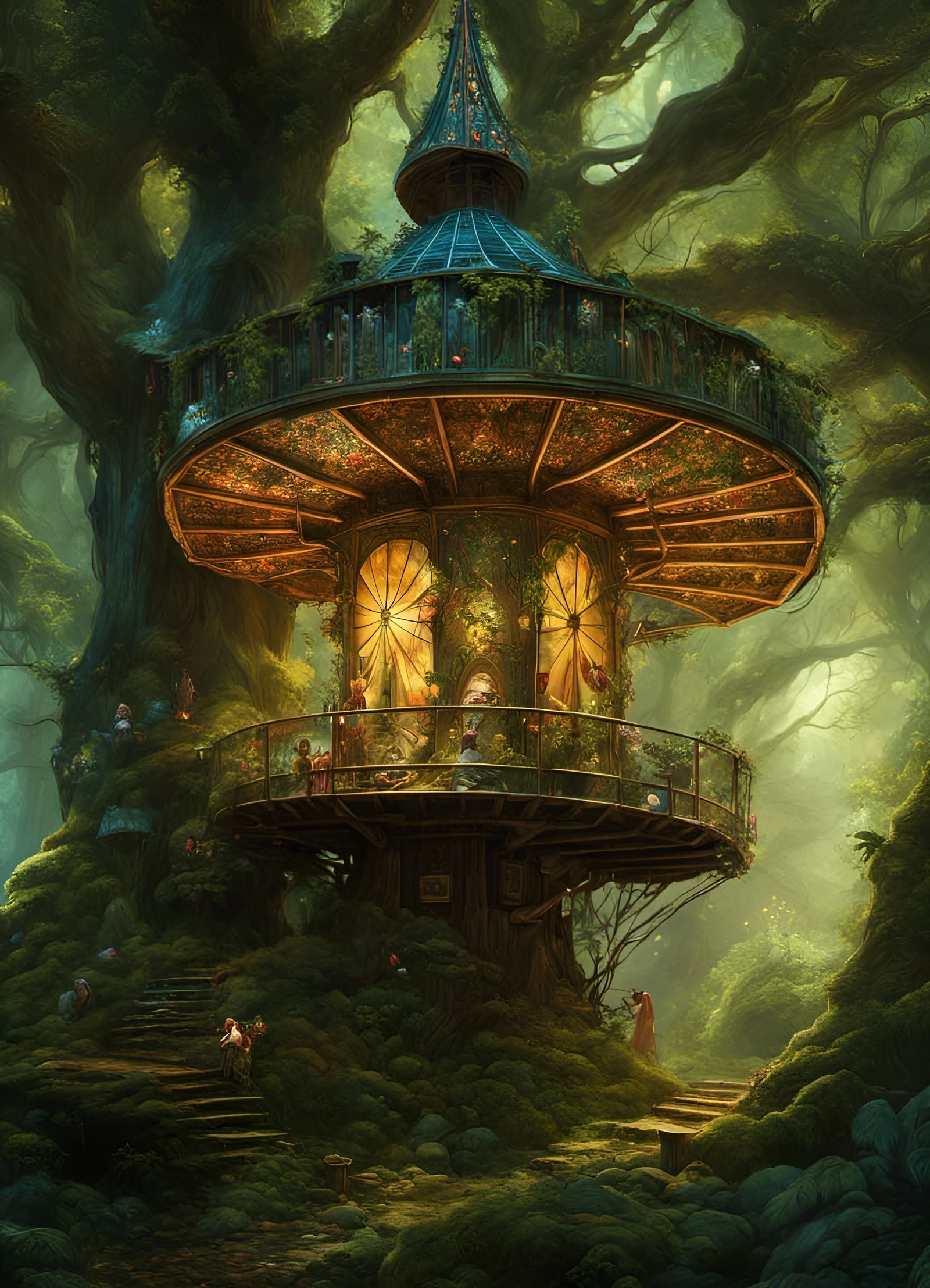 Glowing Forest Fairy Windmill, Fantasycore Artwork