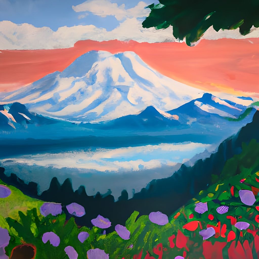 Mount Rainier Gouache Painting at Sunrise