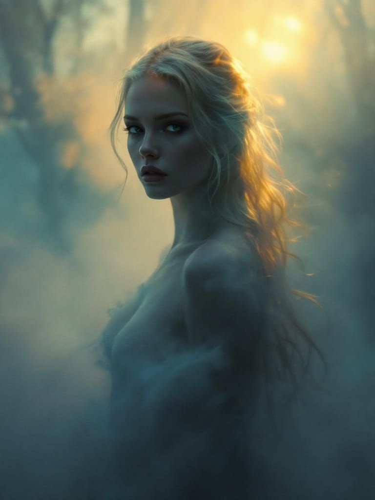 Ethereal Pin-Up in Glowing Fog