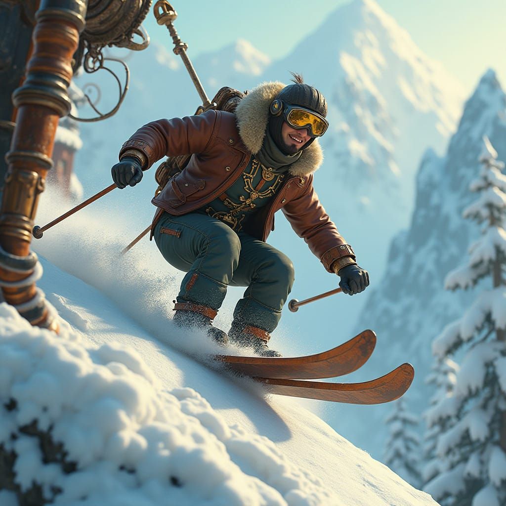 Steampunk Skier Conquers Industrial Winter Wonderland