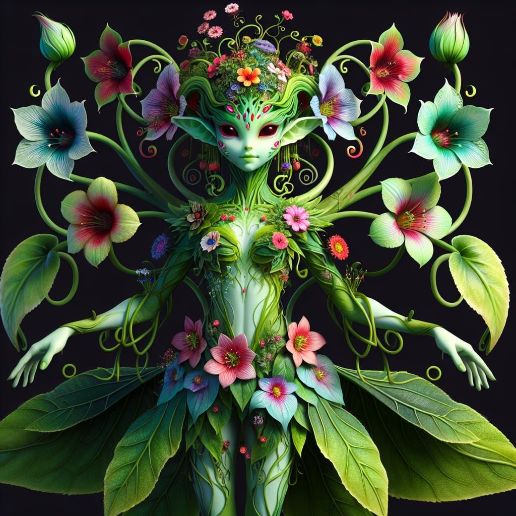 Enchanting Humanoid Plant Creature in Full Bloom