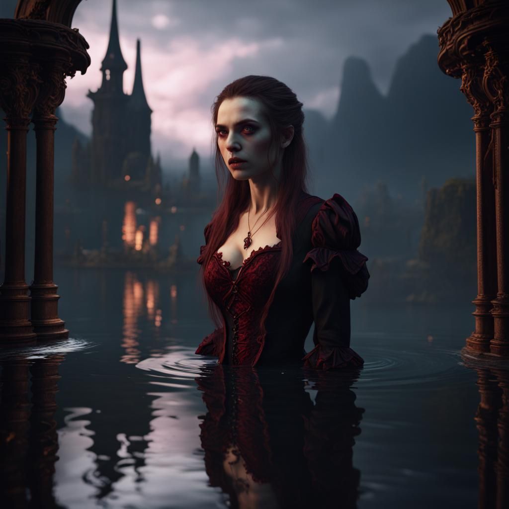 Vampire Reflection: Detailed Fantasy Art in Deep Color