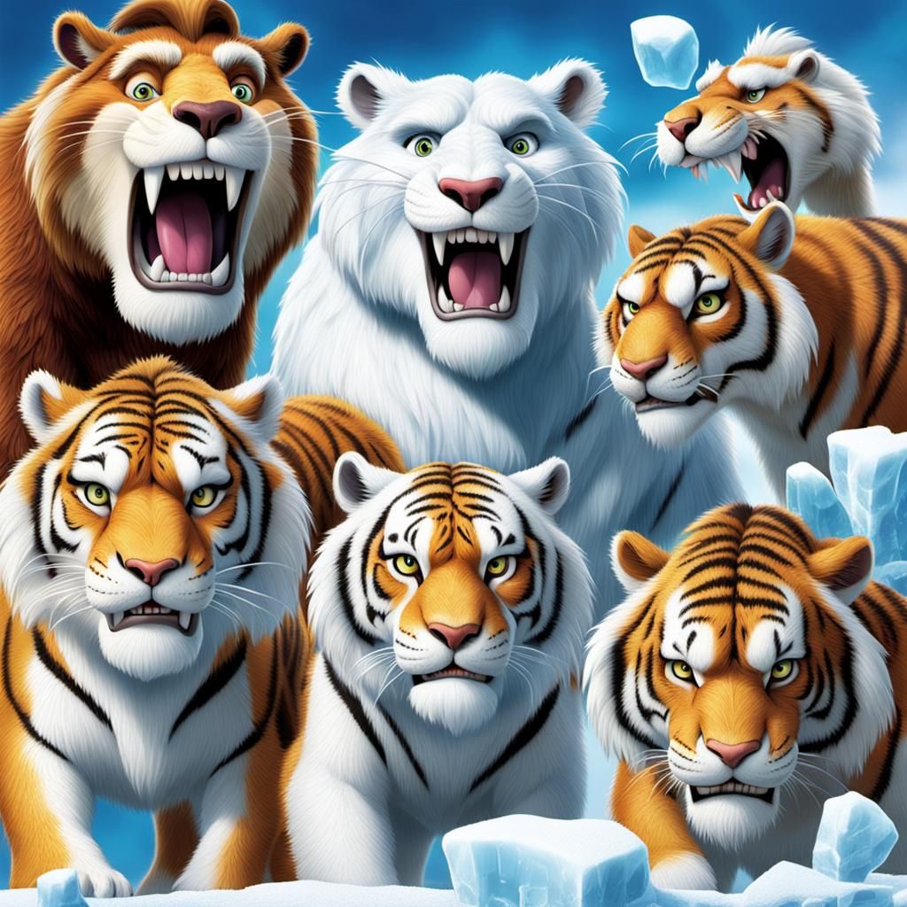 Surreal Ice Age Tiger with Six-Pack and Girl