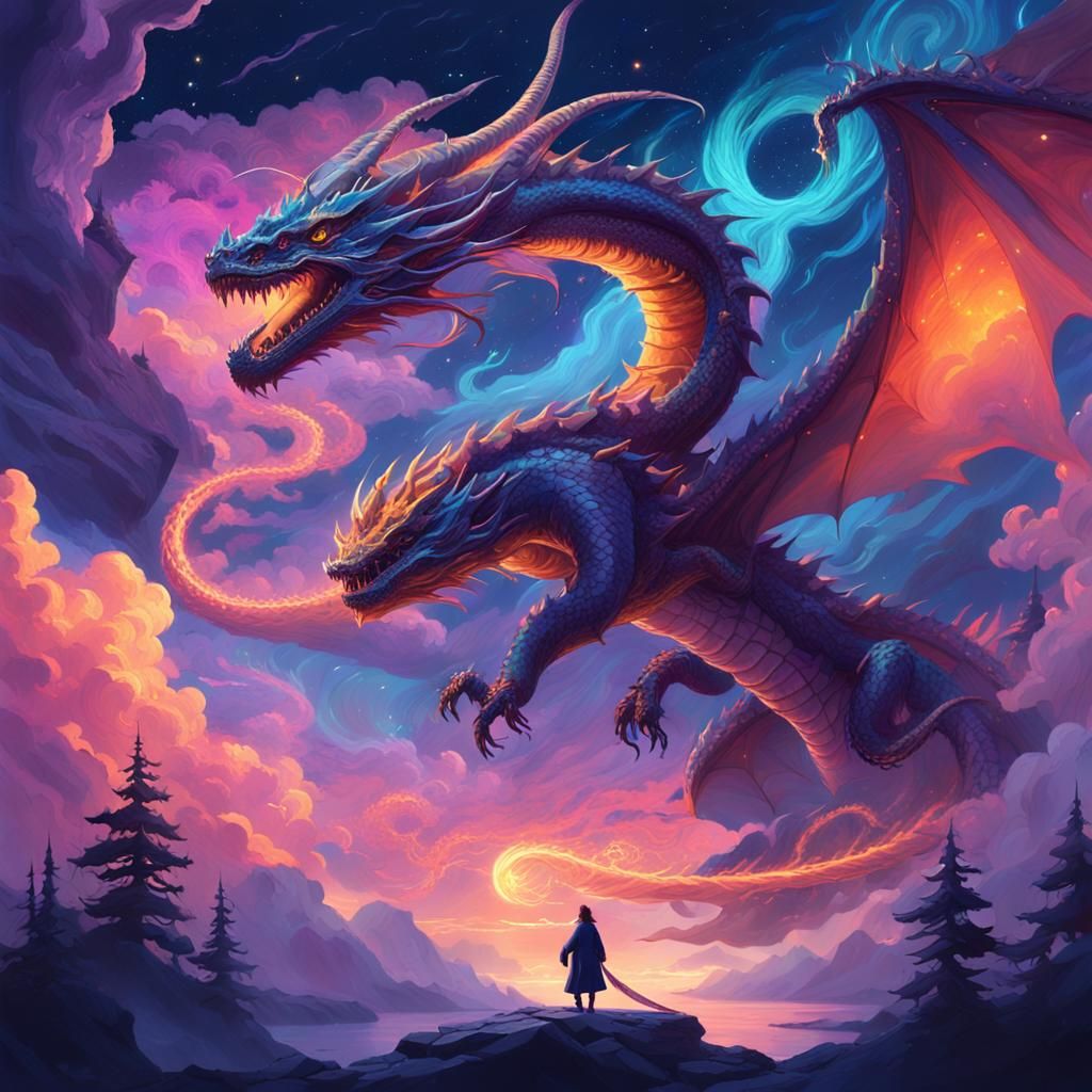 Majestic Dragon Soaring Through Starry Skies