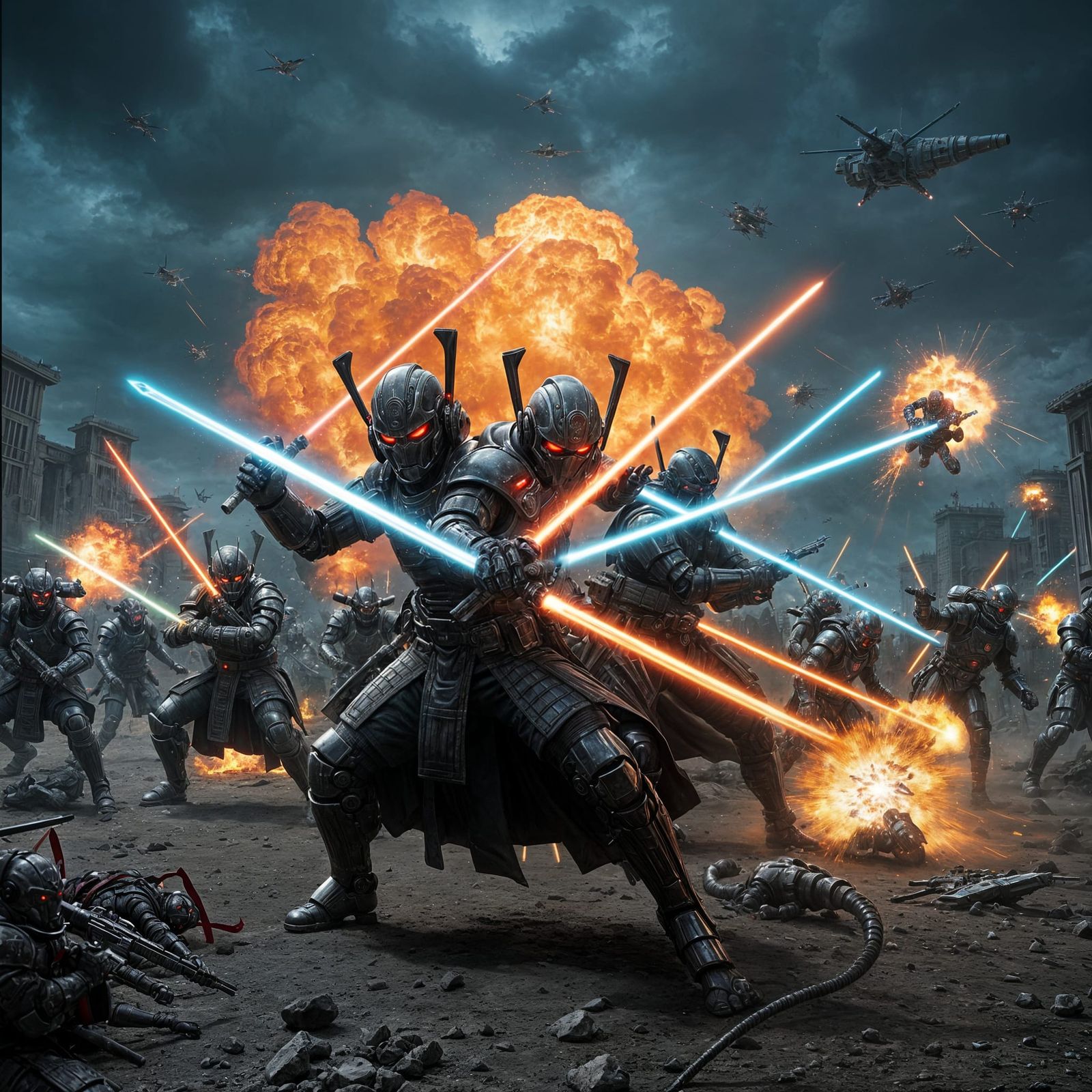 Epic Sci-Fi Battle: Robot Monks vs Alien Infantry