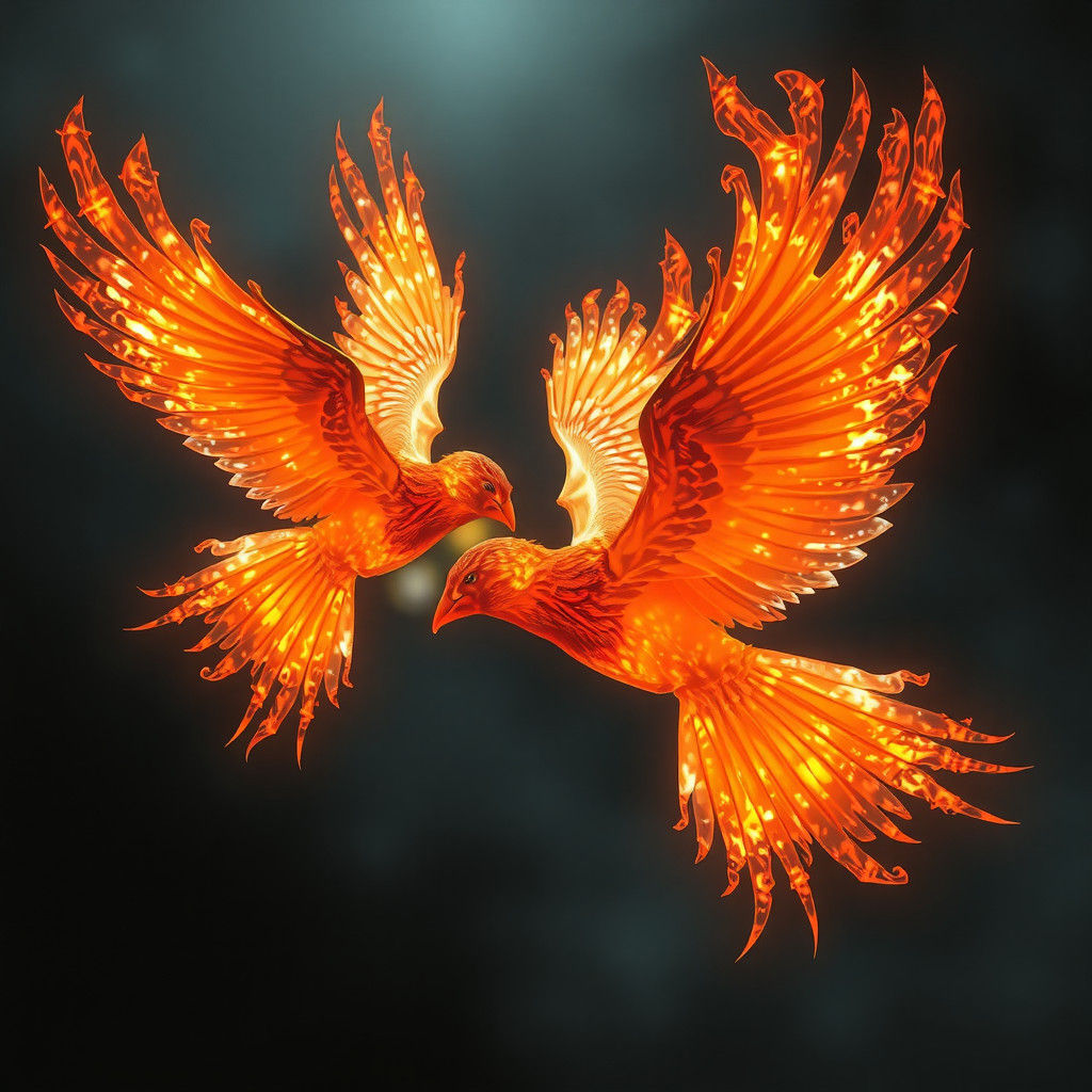 Ethereal Fire Birds in Flight: Dark Fantasy Concept Art