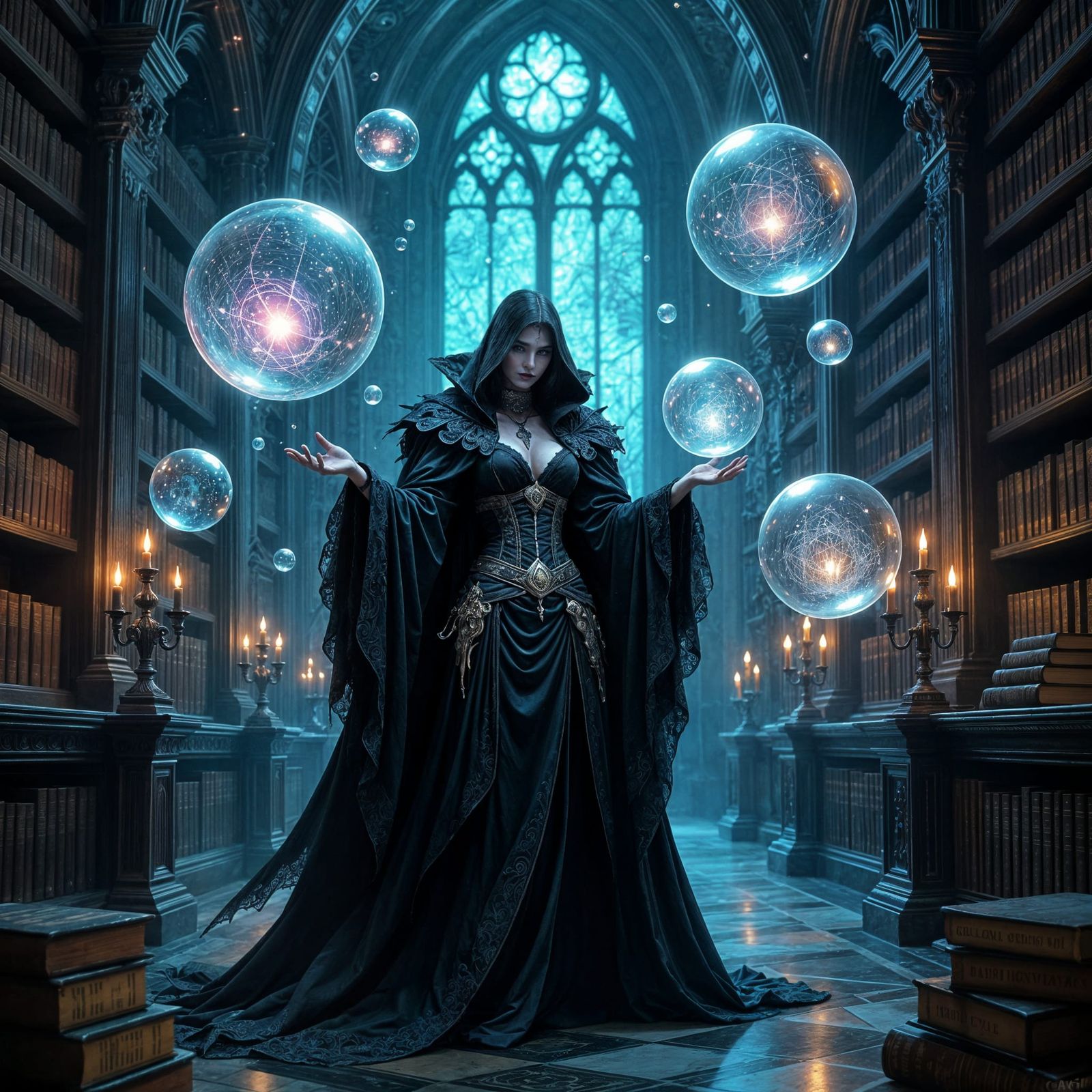 Gothic Vampire in Library of Forgotten Lore