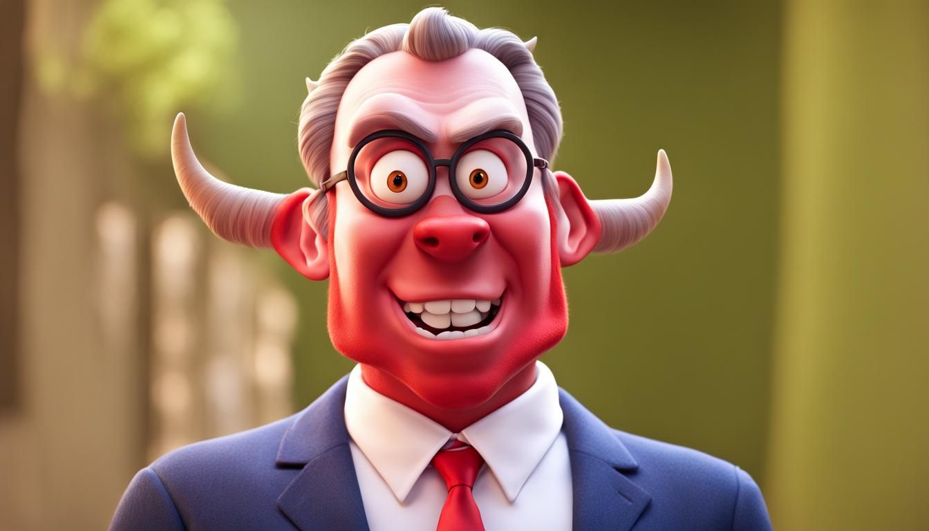 Cartoon Red Devil with Horns in Pixar Style