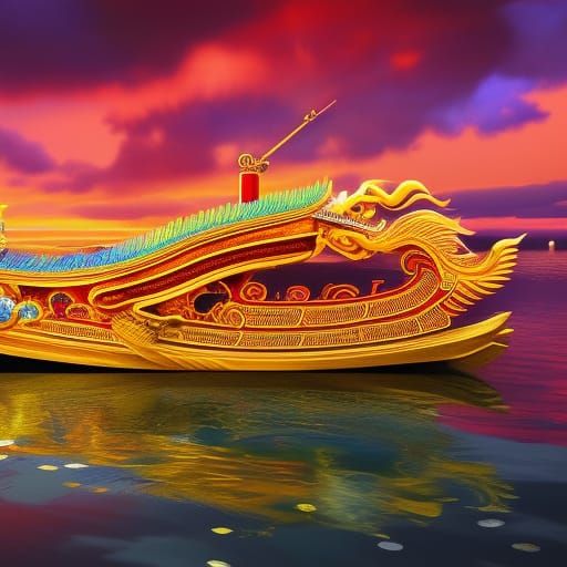 Chinese Dragon Boat in Ocean: Splash Art Poster