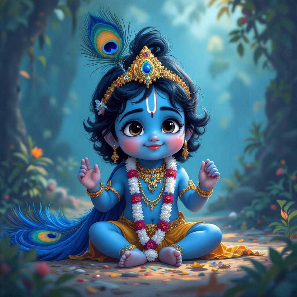 Baby Krishna Cartoon in 2D Animation Style
