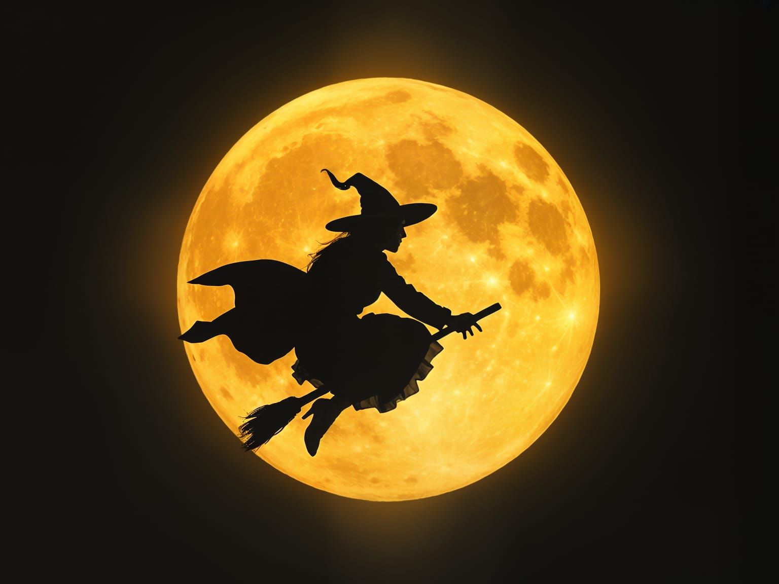 Witch Flying Silhouetted Against the Moon