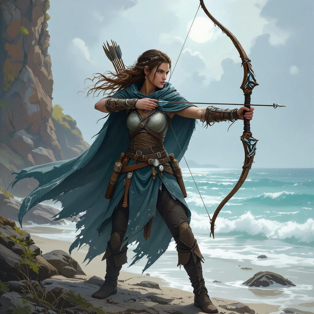 Coastal Ranger and Wyrm-Scout in Dark Fantasy Style