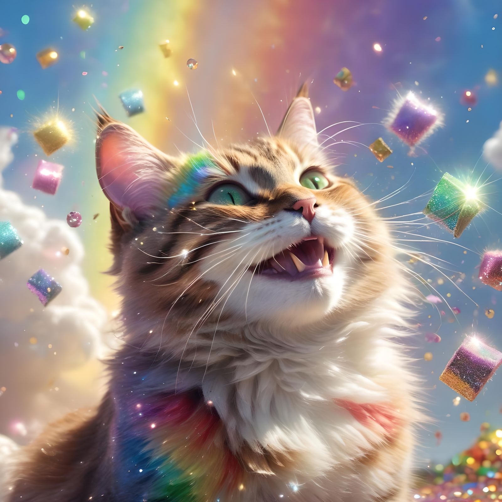 Happy Sparkling Cat in Catnip Wonderland