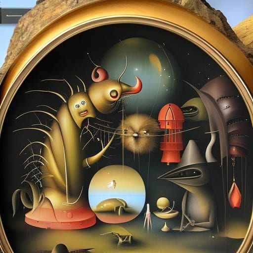 Bizarre Alien World Inspired by Bosch, Airbrush Style
