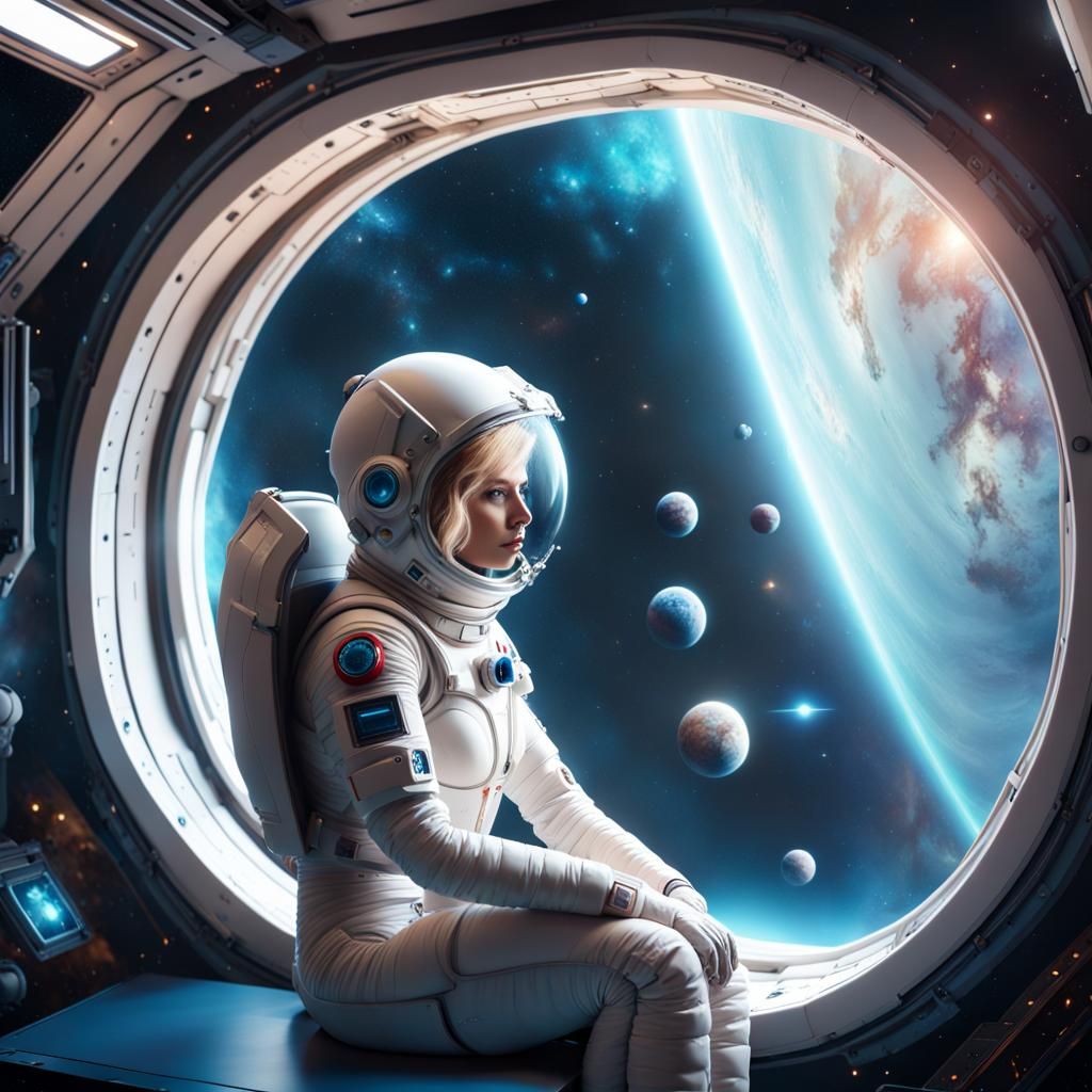 Astronaut Gazing at Planets in Magical Universe