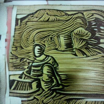 Digital Woodcut Style AI Image