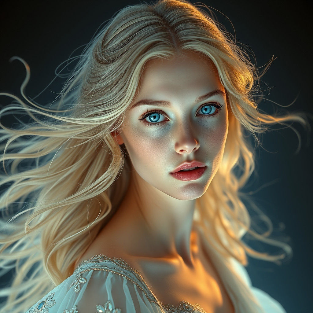 Ethereal Wind Goddess in Art Nouveau Style