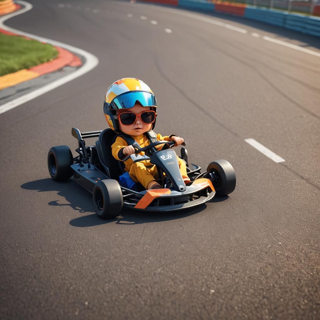 Baby in Go-Kart: A Low-Poly Racing Scene