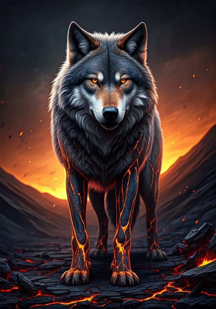 Lava Wolf with Obsidian Armor in Volcanic Wasteland