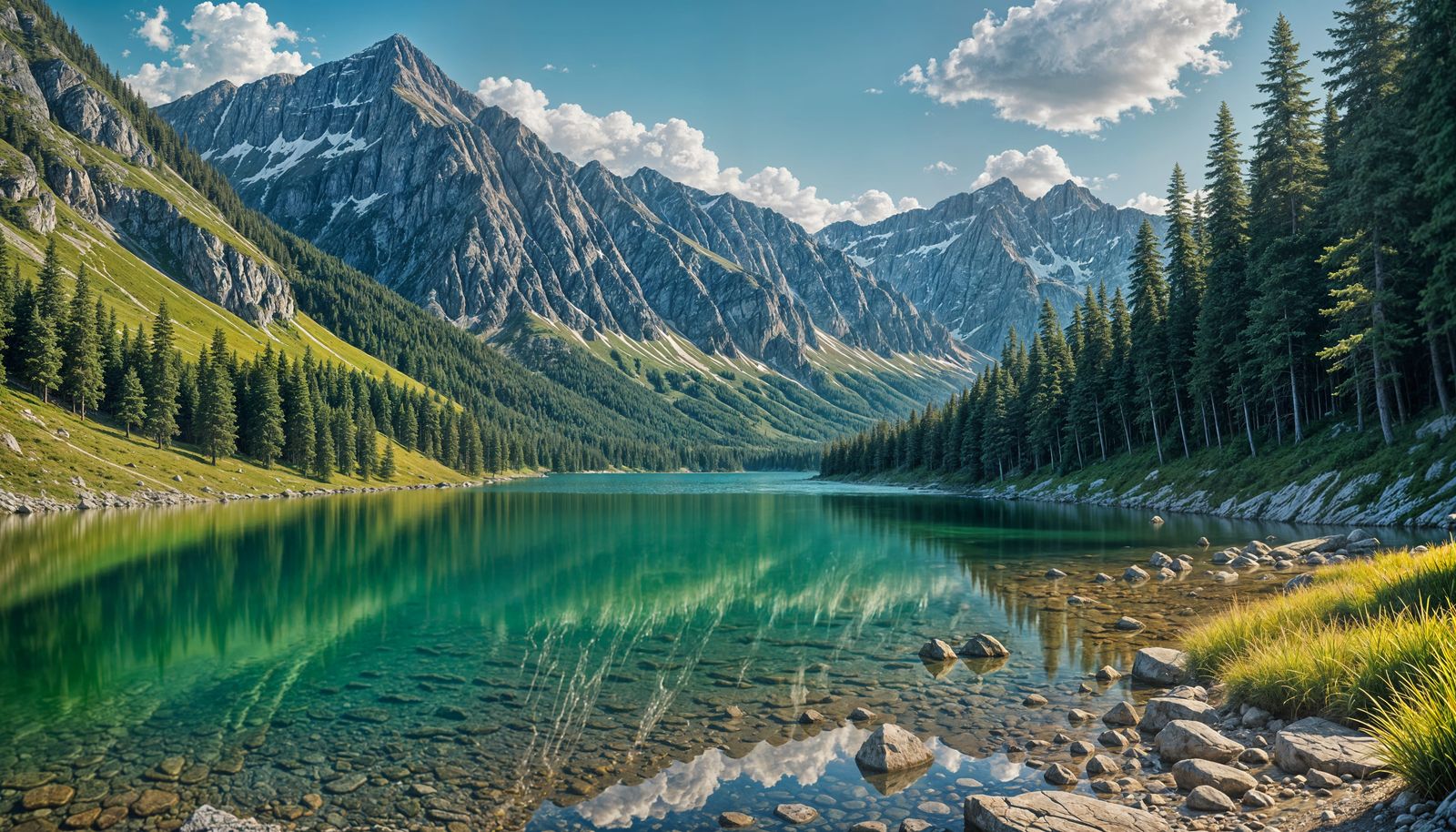 Hyperrealistic Summer Masterpiece of a Mountain Lake