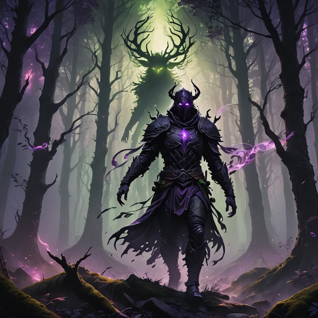 Shadowy Figure in Mystic Forest, Hyper-Realistic Dark Fantas...