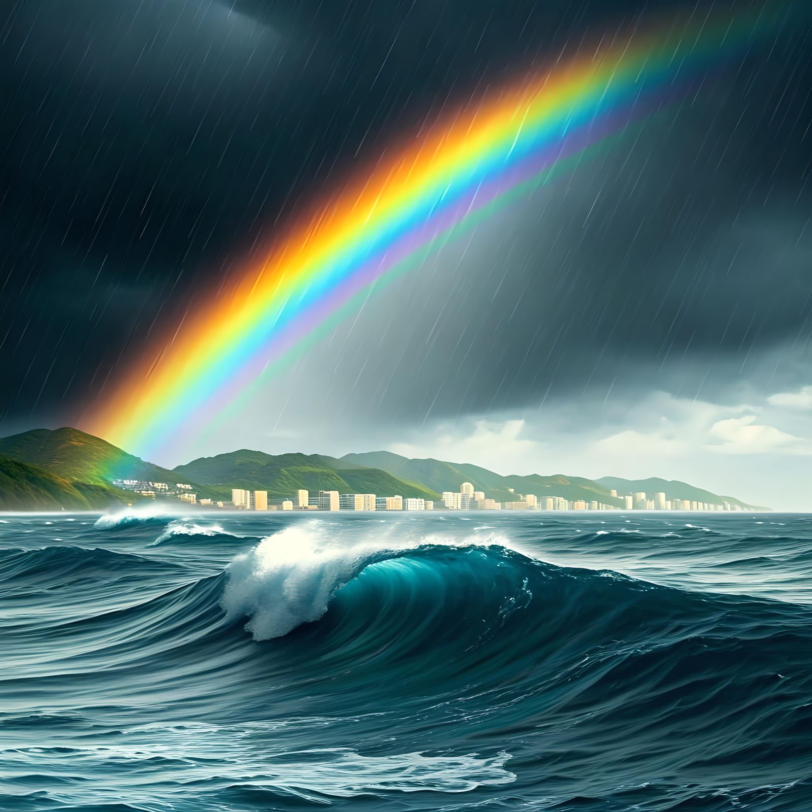 Typhoon Yagi: Rainbow Over a Stormy Sea