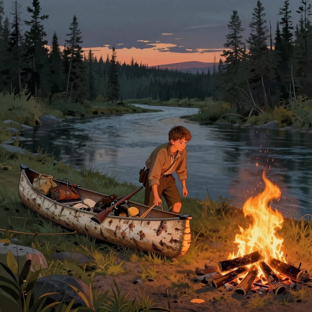 Dene Trapper Ignites Campfire on Nahanni River Banks