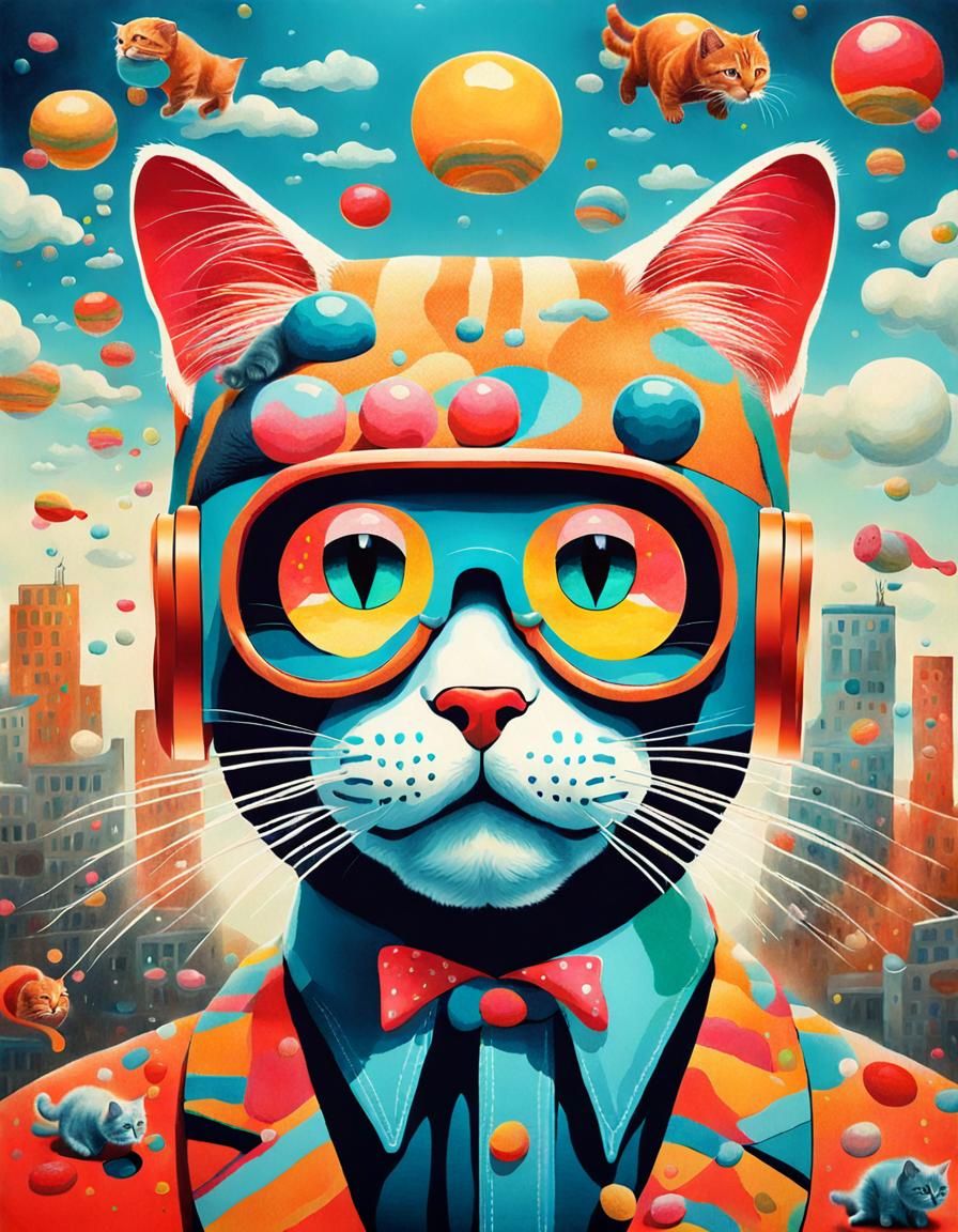Pop Surrealist Cats: A Whimsical Art Piece