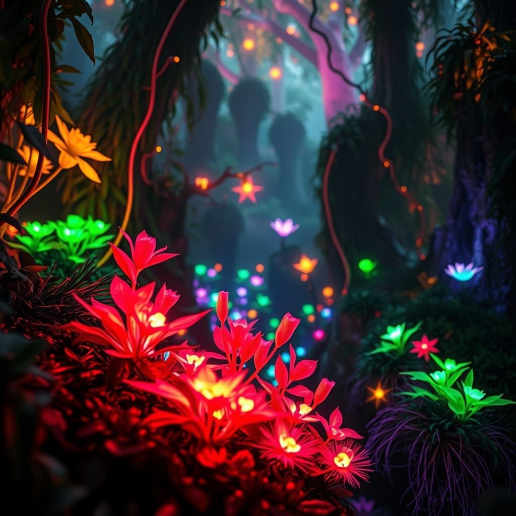 Luminescent Flora and Fauna in Enchanted Forest