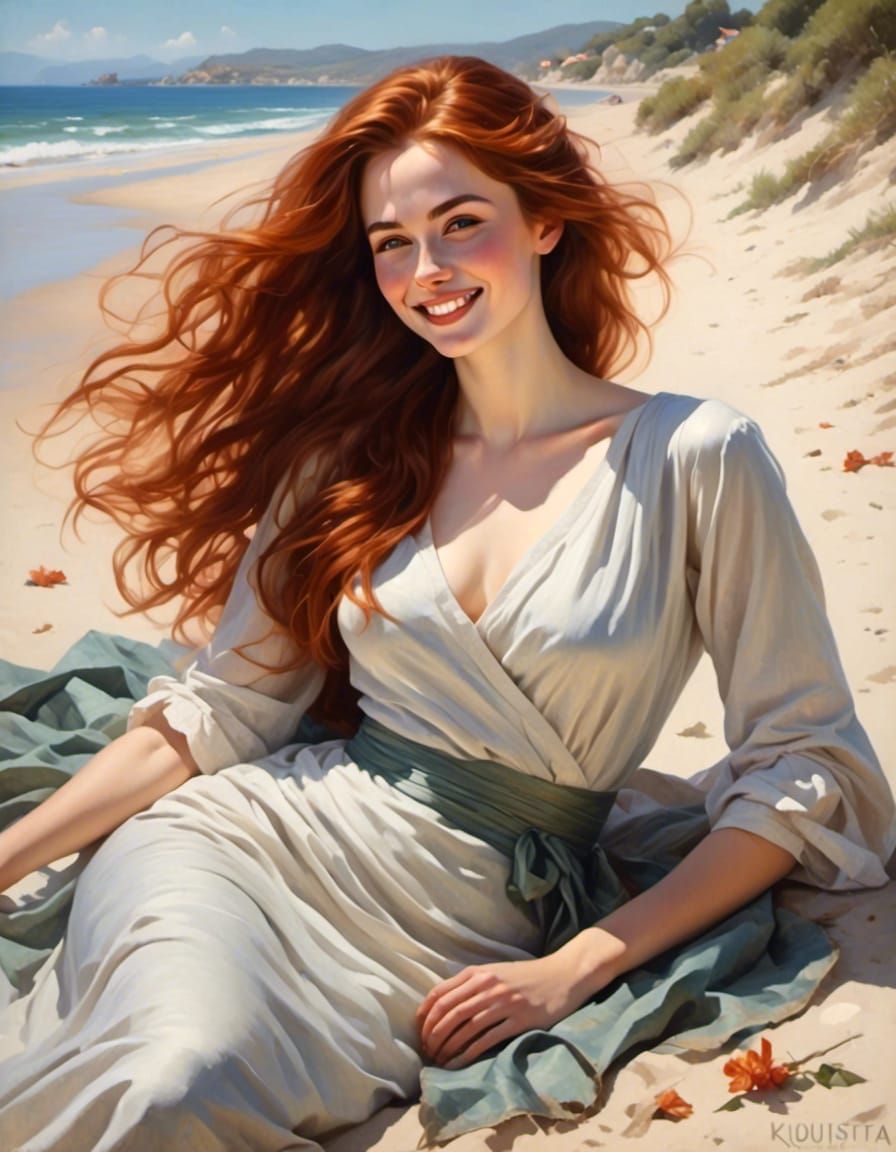 Joyful Woman on Beach in Fantasy Style