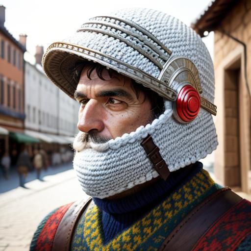 Man with Knitted Helmet in Hyperdetailed Portrait