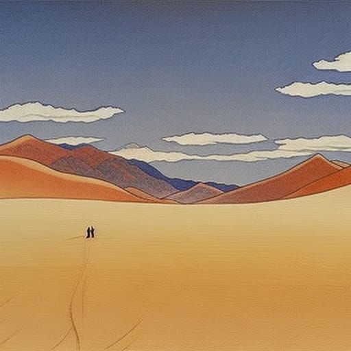 Desert Mountain in Watercolor Art Deco Style