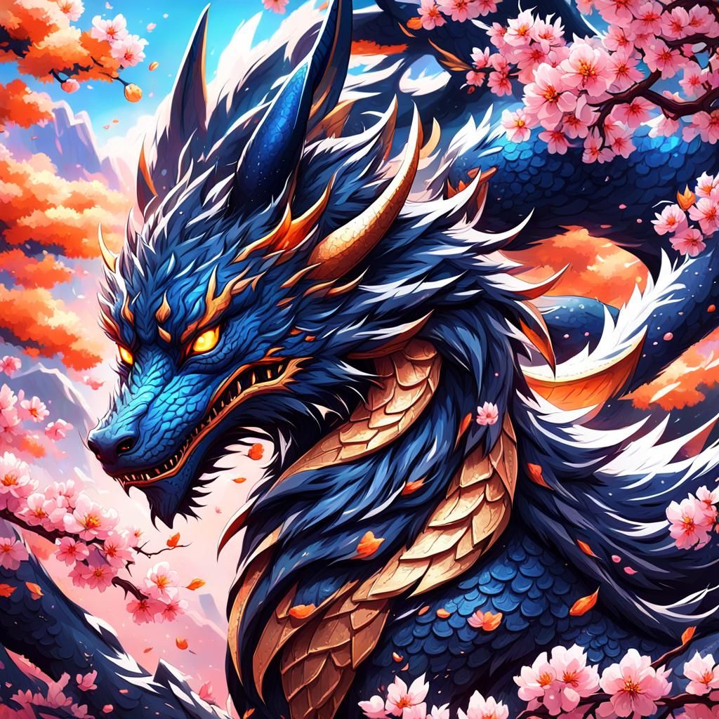 Entwined Dragon and Kitsune Fantasy Art