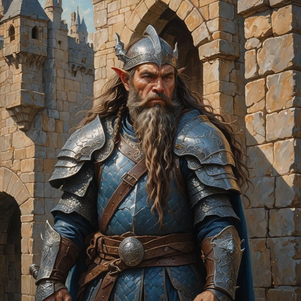 Dwarf Warrior Priest on Castle Wall as Impasto Painting
