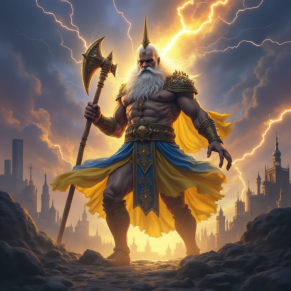 Thunderous Perun, Slavic God of Order, in Dark Fantasy Conce...