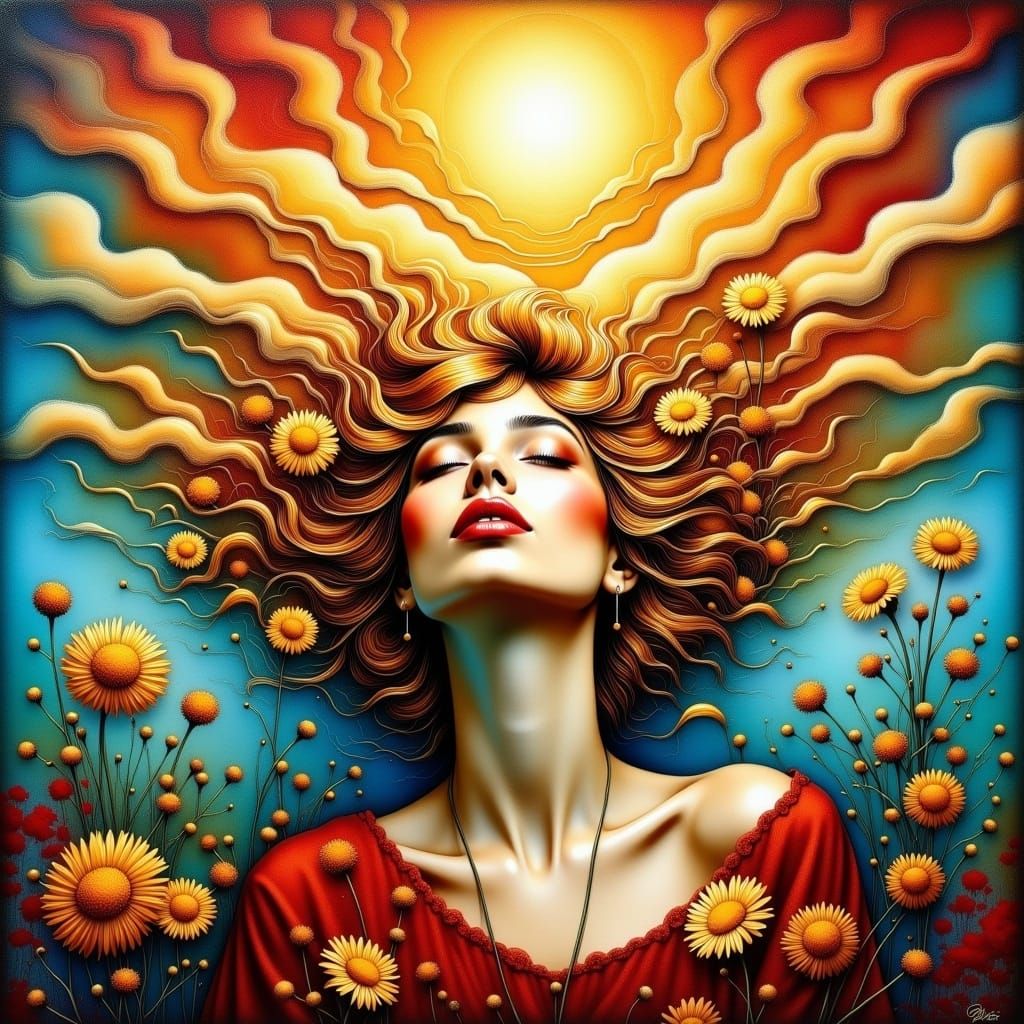 Ethereal Woman in Surreal Landscape with Divine Light