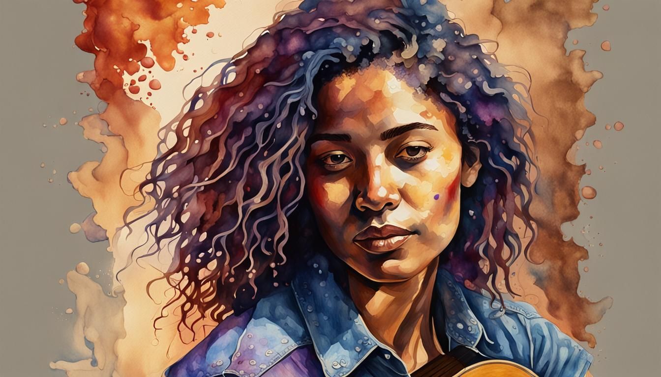 Woman in Denim Shirt: Hyperrealistic Watercolour Portrait