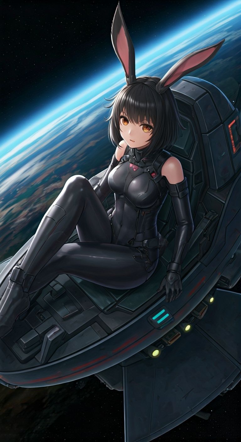 Anime Woman with Rabbit Features Descends to Gas Planet