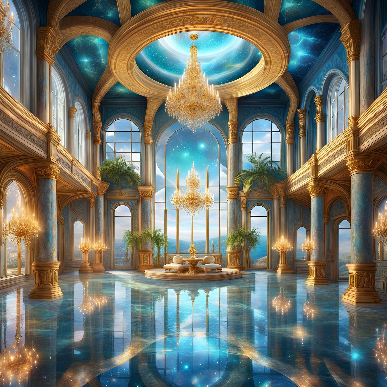 Futuristic Atlantis Palace with Holographic Elements
