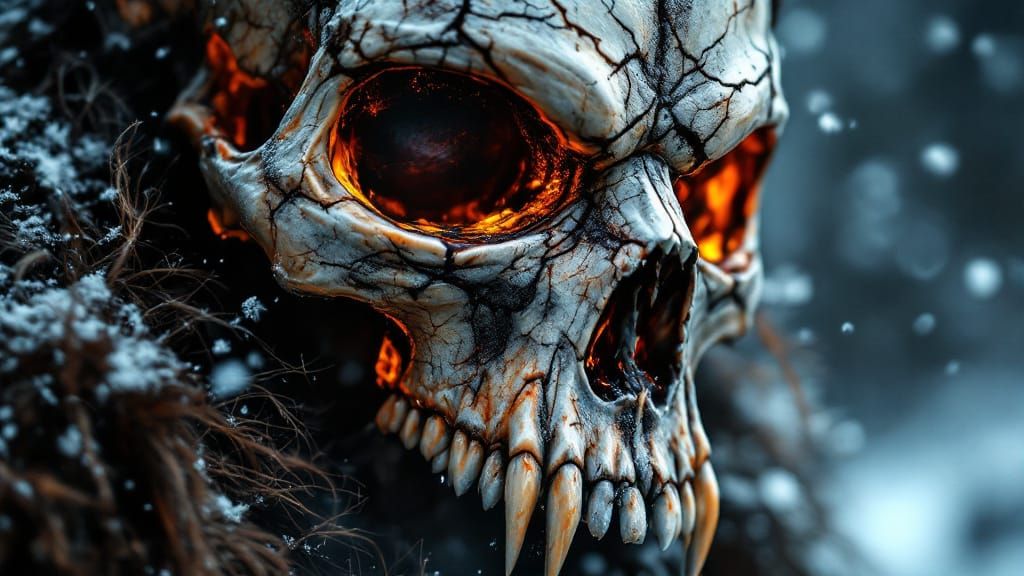 Close-Up Macro Shot of Barbarian Skull Helmet