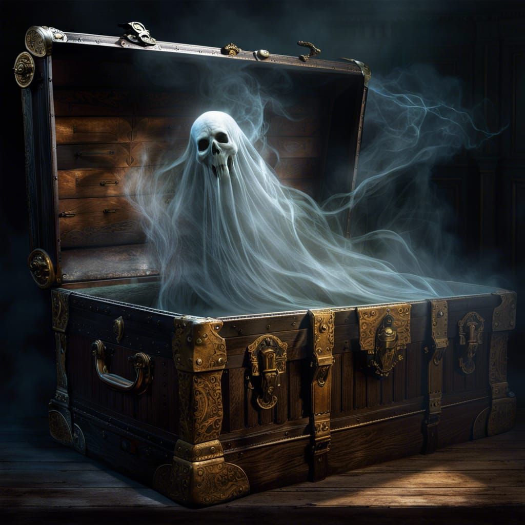 Ghostly Apparition Bursting From Antique Trunk