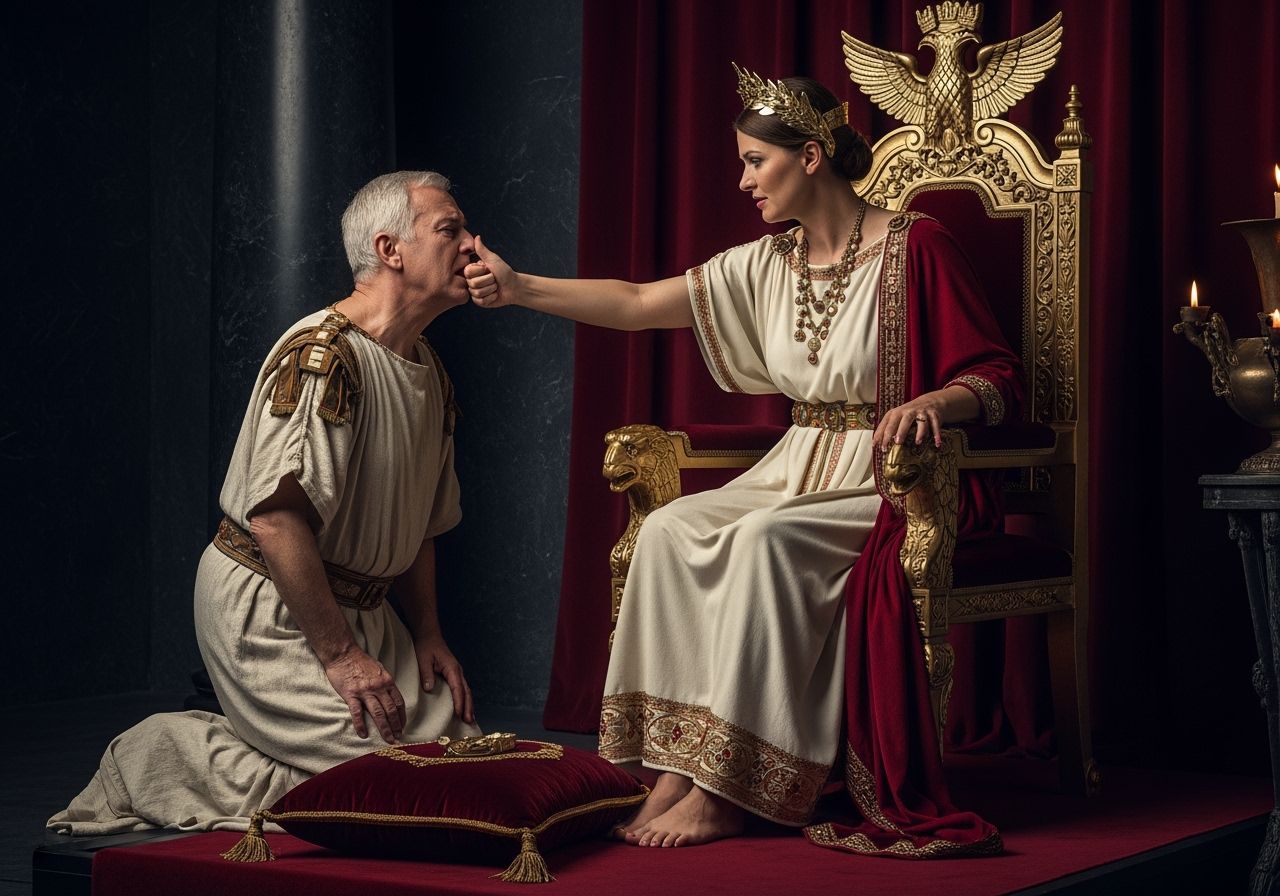 Fierce Roman Empress Slapping Kneeling Senator