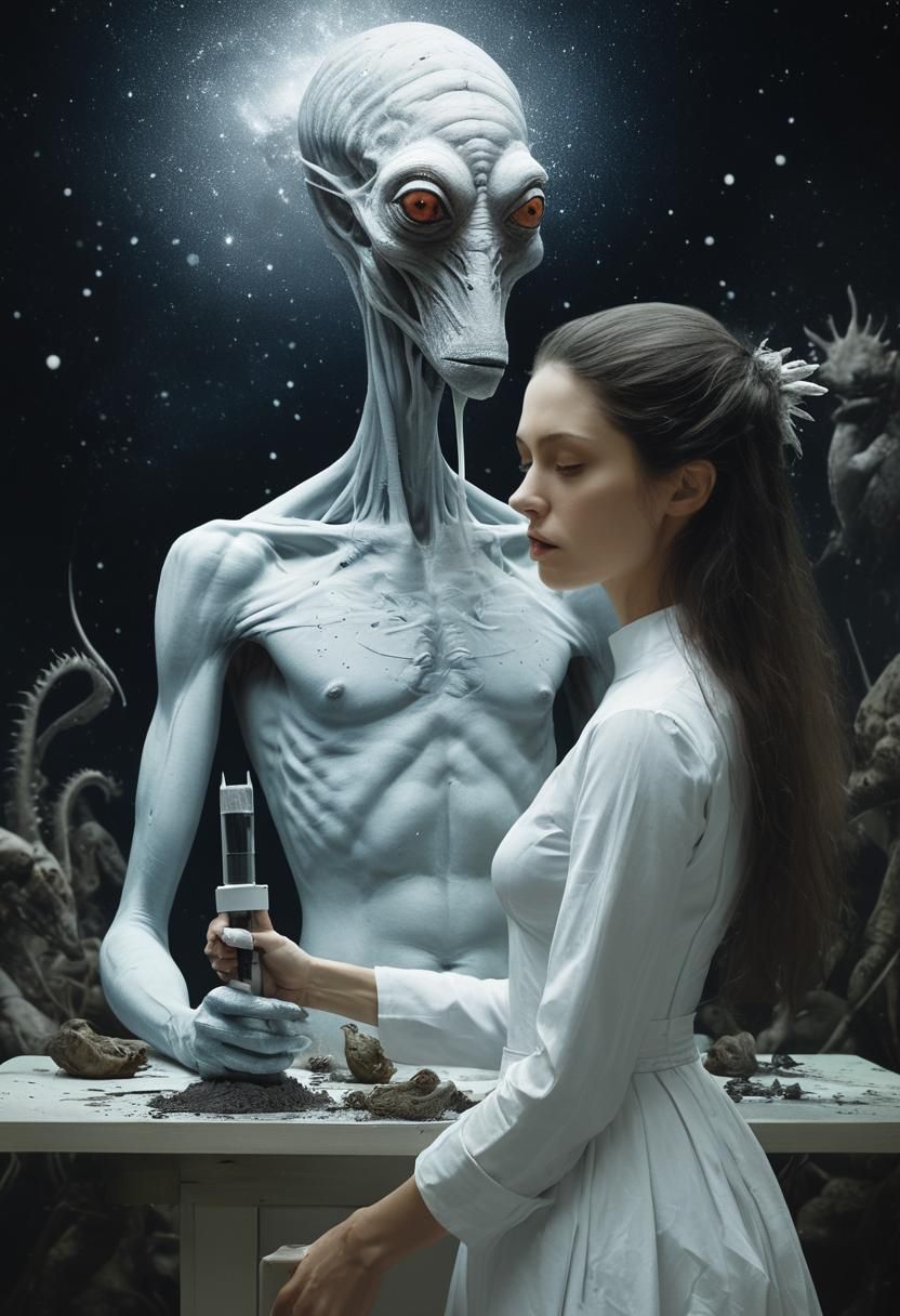 Surreal Portrait in White Laboratory, Detailed Matte Paintin...