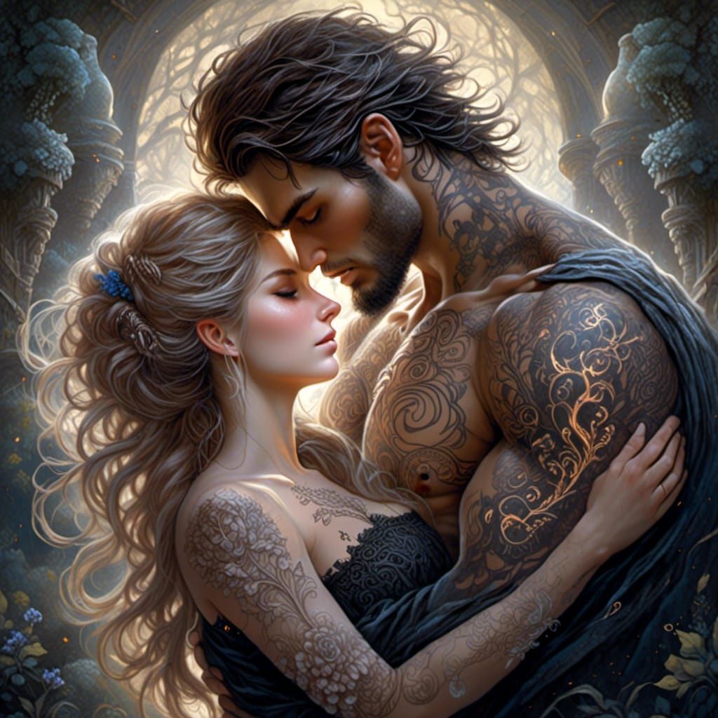 Moonlit Embrace: High Fantasy Portrait in Pastel Colors