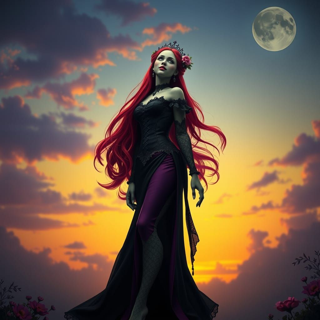 Elegant Dark Fantasy Princess in Victorian Gothic Attire